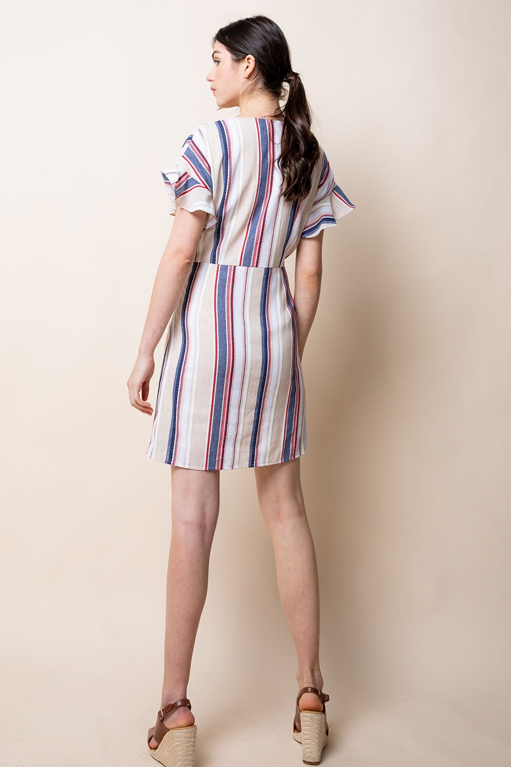 Stripe Paperbag Short Sleeve Dress